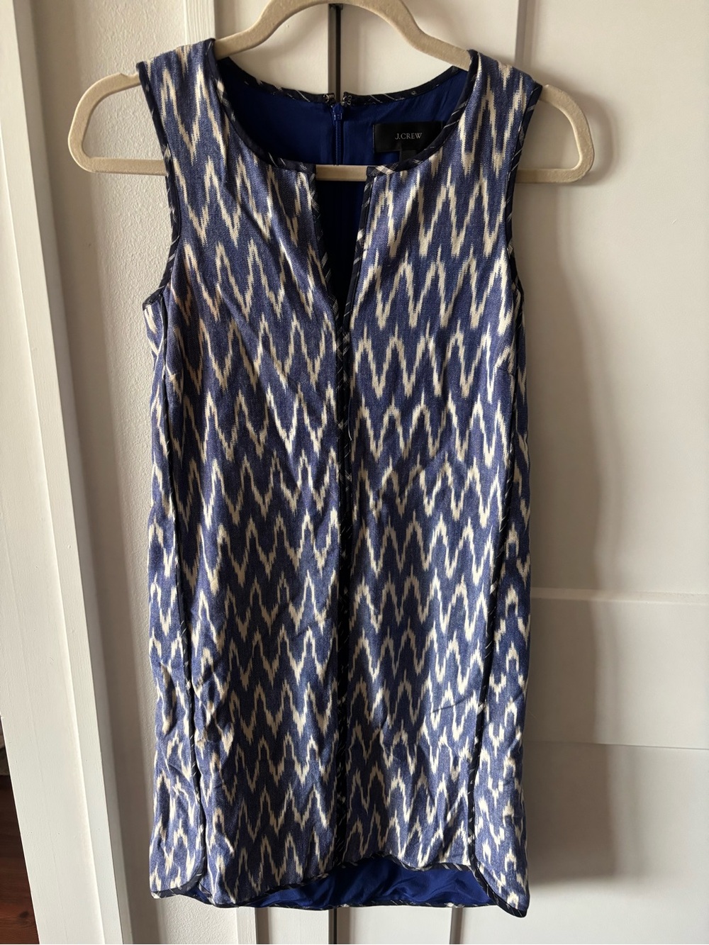 J. Crew Navy and Cream Sleeveless Ikat Shift Dress